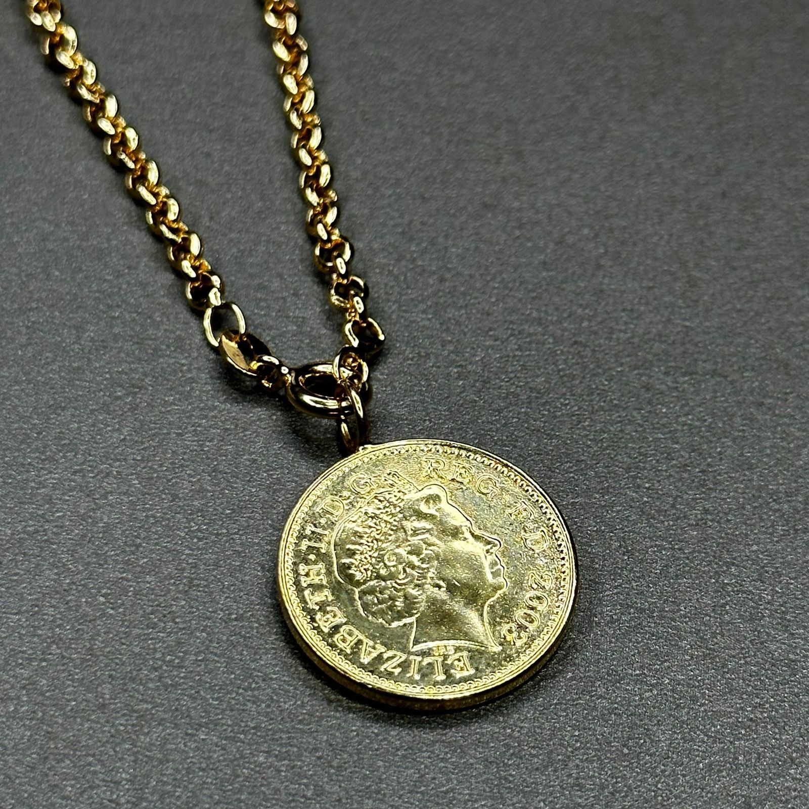 Sovereign coin necklace on gold belcher chain